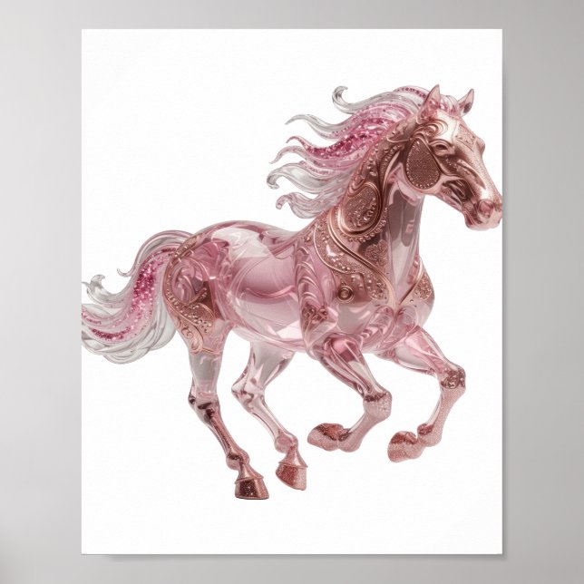 Dynamiskt Silver RÖD GLAS HÄST Deklarationsdesign Poster (Framsidan)