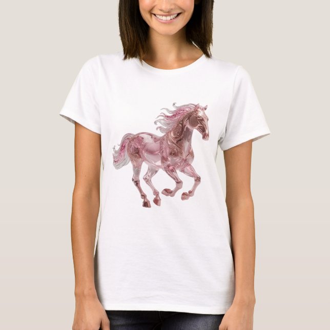 Dynamiskt Silver RÖD GLAS HÄST Deklarativ Design T Shirt (Framsida)