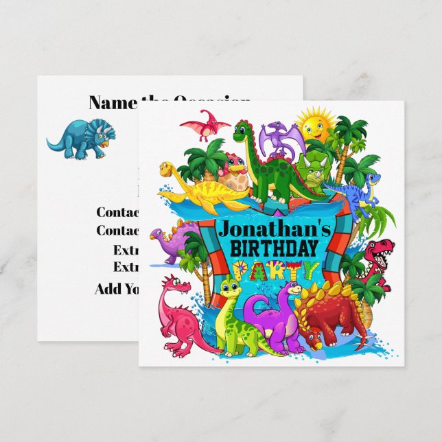 DYNAMITE-O-SAURUS DINOSAUR-INBJUDAN INBJUDNINGAR (Fram/baksida)