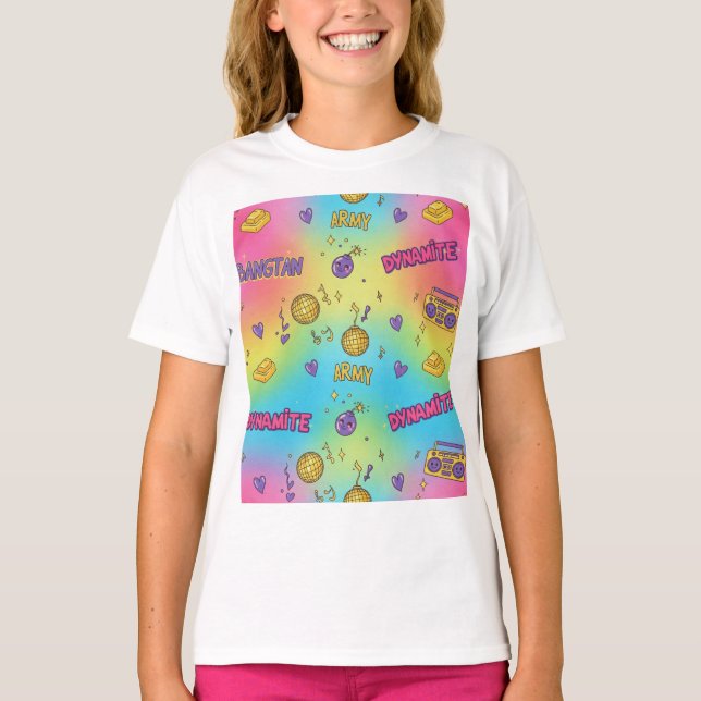 Dynamite Pop Art Rainbow Pattern T Shirt (Framsida)