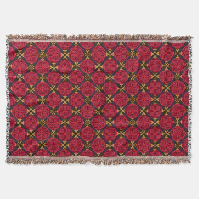 Dynasty Geometry: Red Traditional Chinese Mönster Filt (Framsidan)
