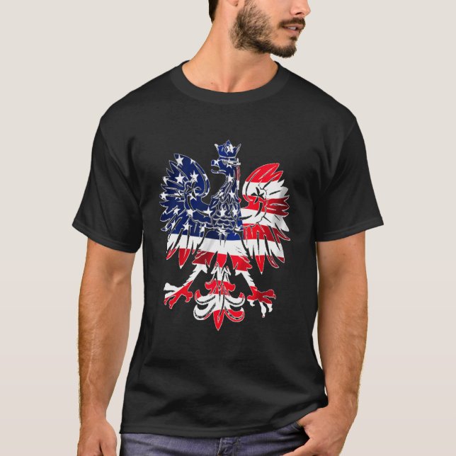 Dyngusdagen Polska Eagle American Flagga Usa Polen T Shirt (Framsida)