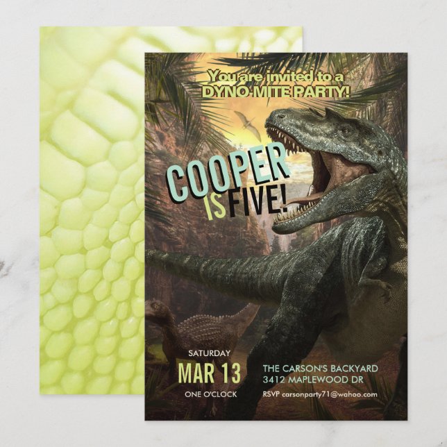 DynoMite T-Rex| Dinosaurieinbjudande Boys födelsed Inbjudningar (Fram/baksida)