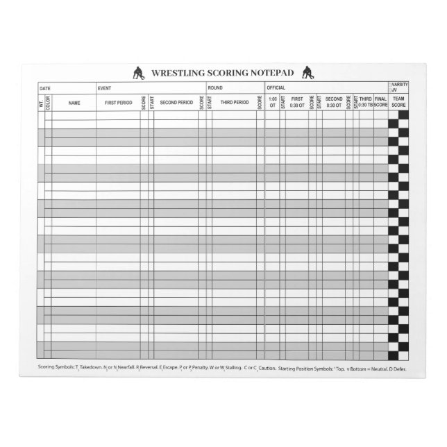 Dynor för brottningspoäng för skollehållning anteckningsblock (Framsida)