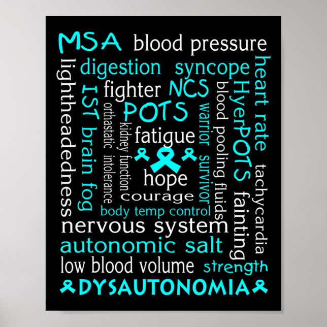 Dysautonomi Medvetenhet T-shirt Teal Ribbon Gift18 Poster (Framsidan)