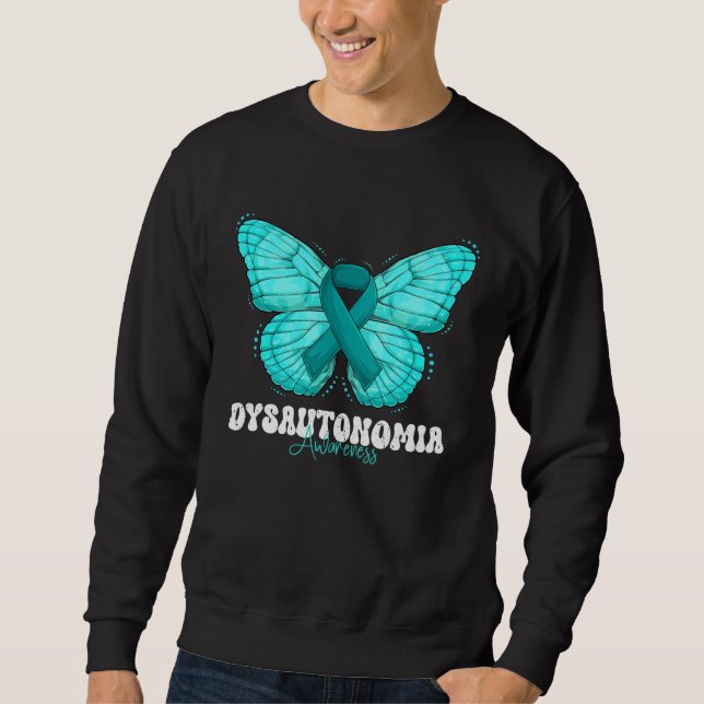 Dysautonomia Awareness Month Teal Ribbon Butterfly Lång Ärmad Tröja (Framsida)