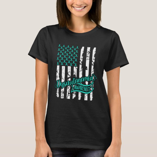 Dysautonomia Warrior Awareness POTS Teal Ribbon Fl T Shirt (Framsida)