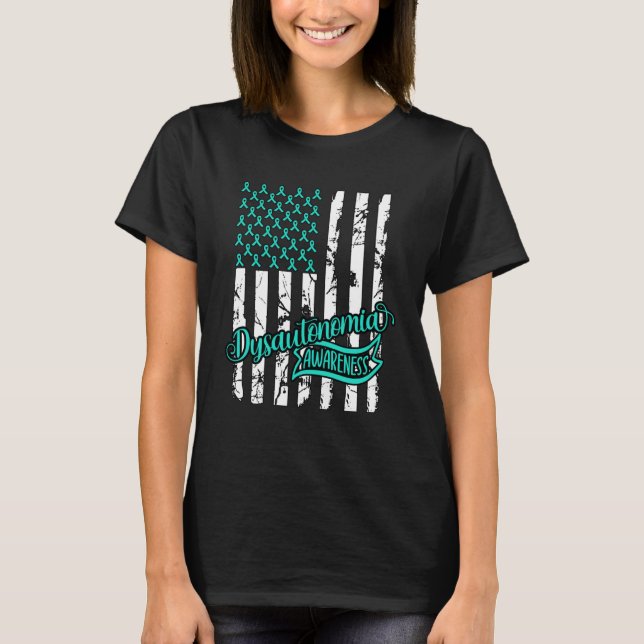 Dysautonomia Warrior Awareness POTS Teal Ribbon Fl T Shirt (Framsida)