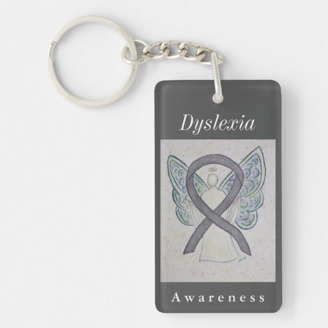 Dyslexia Awareness Silver Ribbon Angel Keychain (Framsidan)