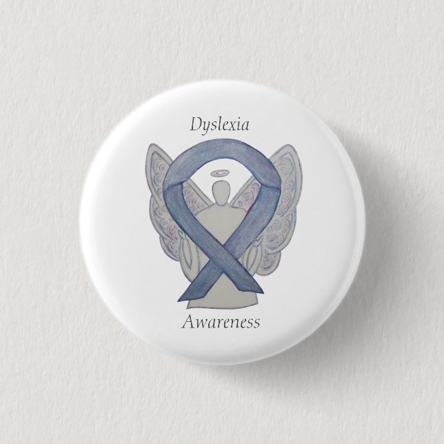Dyslexia Silver Awareness Ribbon Angel Anpassnings Knapp (Framsida)