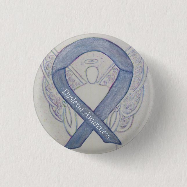 Dyslexia Silver Awareness Ribbon Angel Anpassnings Knapp (Framsida)