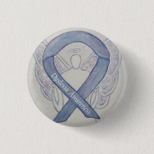 Dyslexia Silver Awareness Ribbon Angel Anpassnings Knapp
