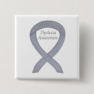 Dyslexia Silver Awareness Ribbon Anpassningsbar Pi Knapp
