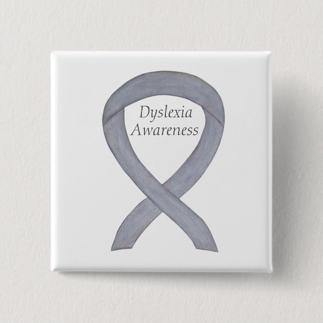 Dyslexia Silver Awareness Ribbon Anpassningsbar Pi Knapp (Framsida)