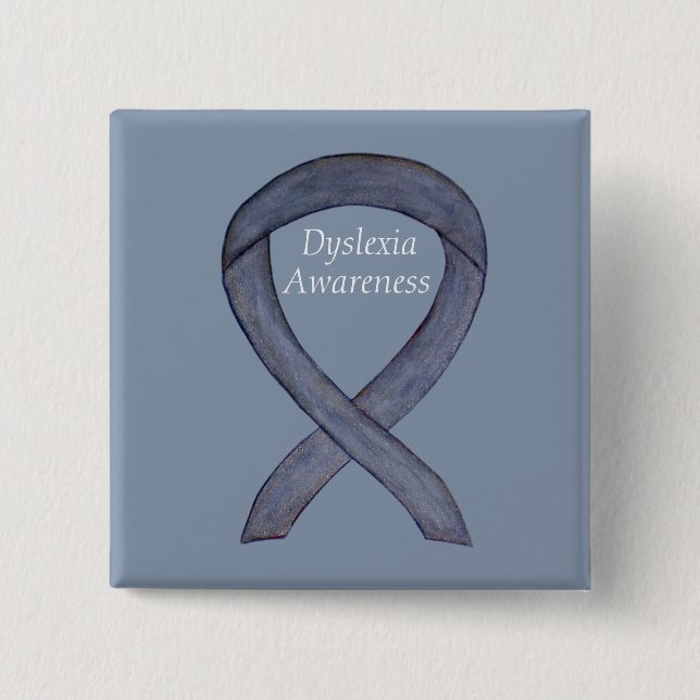 Dyslexia Silver Awareness Ribbon Anpassningsbar Pi Knapp (Framsida)