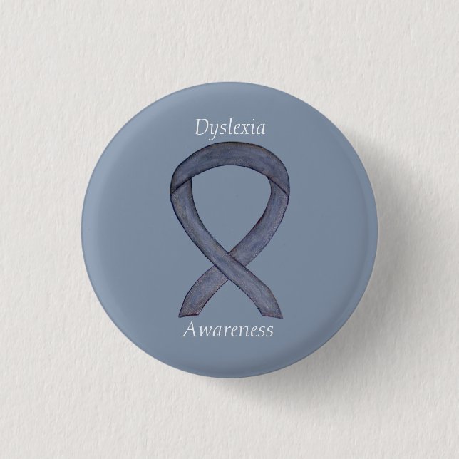 Dyslexia Silver Awareness Ribbon Anpassningsbar Pi Knapp (Framsida)