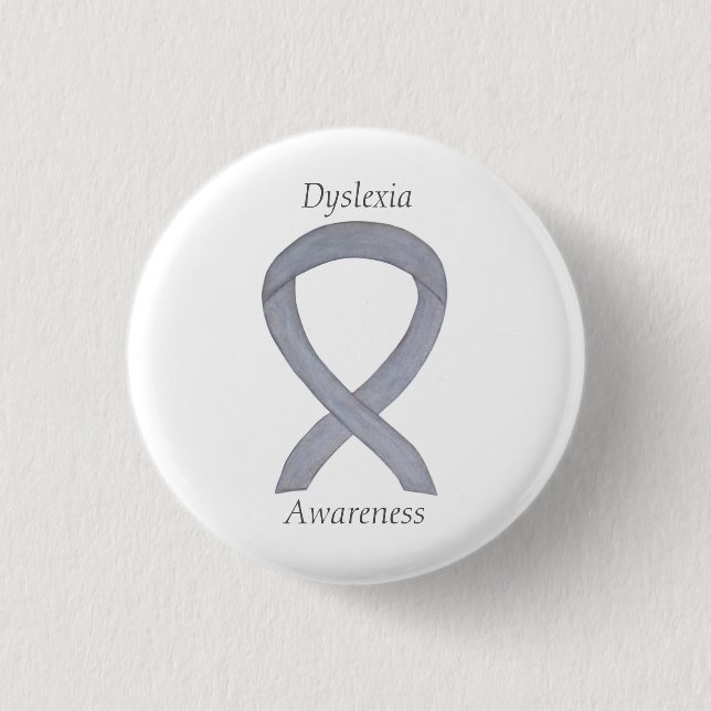 Dyslexia Silver Awareness Ribbon Anpassningsbar Pi Knapp (Framsida)