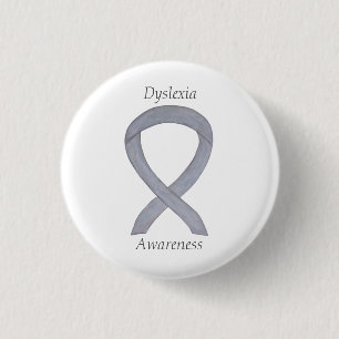 Dyslexia Silver Awareness Ribbon Anpassningsbar Pi Knapp