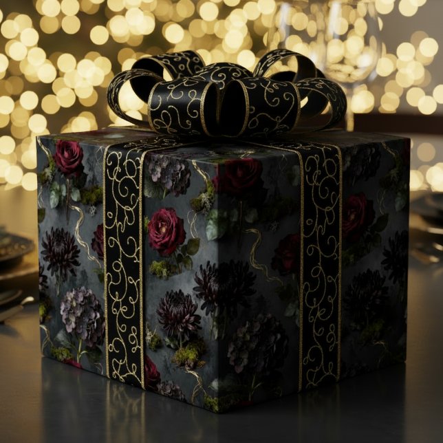 Dyster Blomma  Mörkt Blommigt Gåva Presentpapper (Skapare uppladdad)