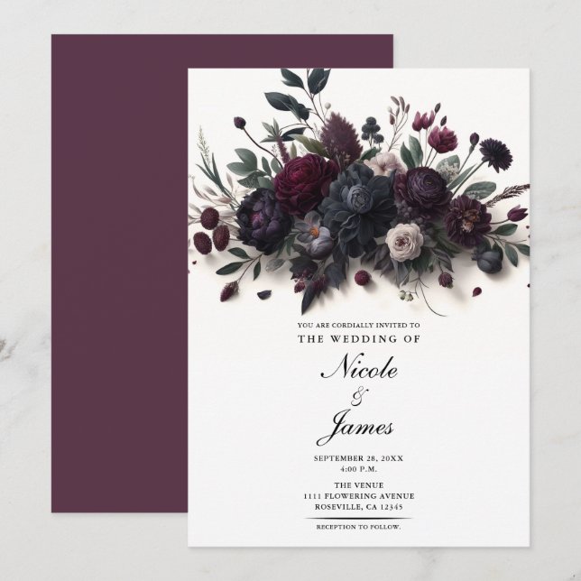 Dyster Blommor Elegant Blommig Bröllop Inbjudningar (Fram/baksida)
