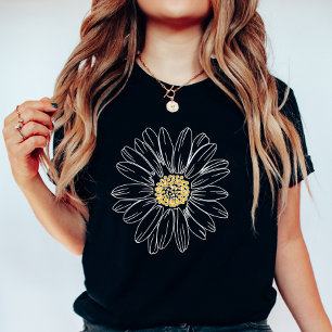 Dyster Daisy Svart; Minimalistisk Blommig Sommar T Shirt