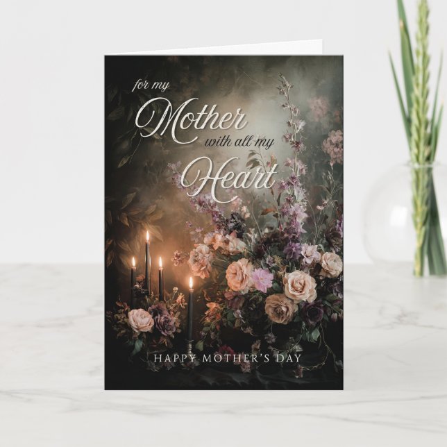 Dyster, elegant mors dag mörk blomsterbukett kort (Framsida)