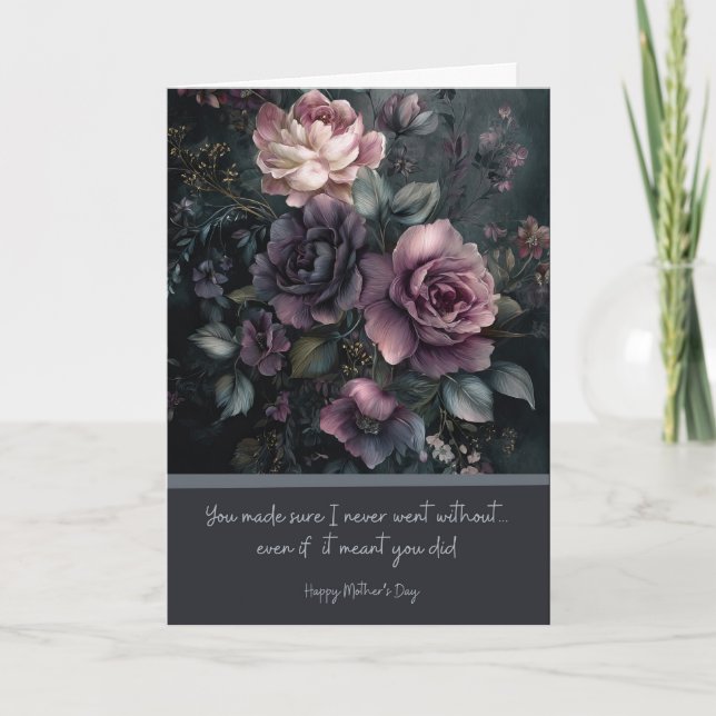 Dyster, elegant mors dag mörk blomsterbukett kort (Framsida)