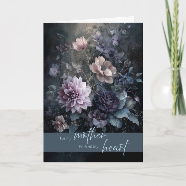 Dyster, elegant mors dag mörk blomsterbukett kort (Framsida)