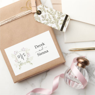 Dyster Monogram Vildblomma Bröllopskrön Rektangulärt Klistermärke