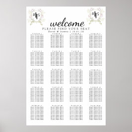 Dyster Monogram Vildblomma Crest Bröllopsplatskort Poster
