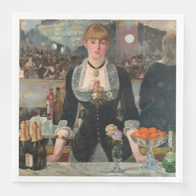Dyster parisisk bartender Manet En bar på Folies-B Pappersservett (Framsida)