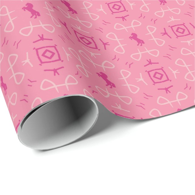 Dyster Rosa Inpackningspapper Cowgirl Bandana Häst Presentpapper (Rullad Hörn)