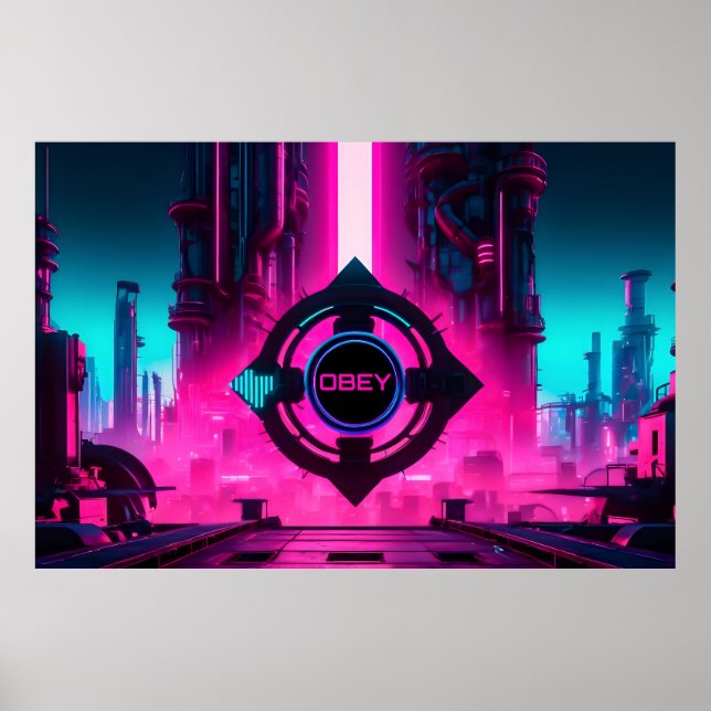 Dystopian Cyberpunk Neon City Obey Sci-Fi Poster (Framsidan)