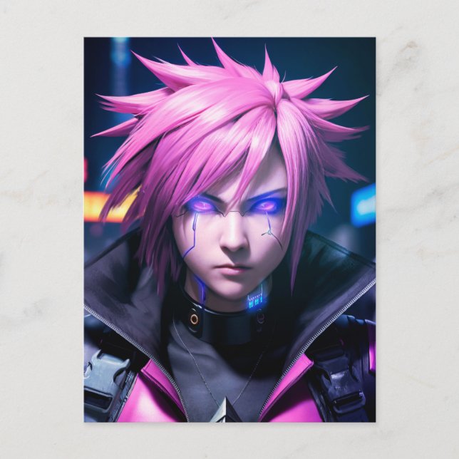 Dystopian Cyberpunk Sci-Fi Future Street Punk 01 Vykort (Framsida)