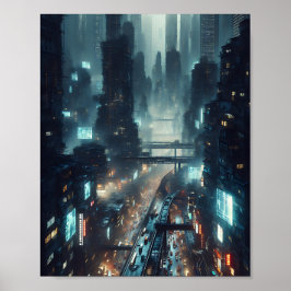 Dystopian Metropolis - Futuristiska AI-genererad Poster