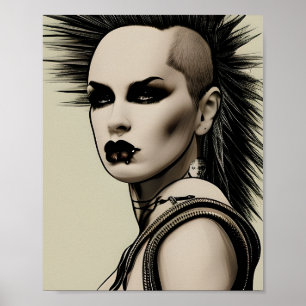 Dystopian Woman Punk Rocker Mohawk och Piercings Poster