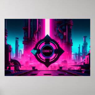 Dystopisk Cyberpunk Neon Stad Lyda Sci-Fi Poster
