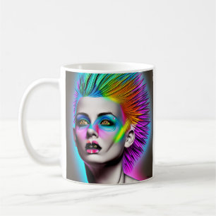 Dystopisk kvinna i regnbågs-mohawk Abstrakt modern Kaffemugg