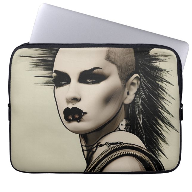 Dystopisk kvinna punkrockare mohawk och piercingar laptop fodral (Framsidan)