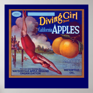Dyving Girl Apples Poster