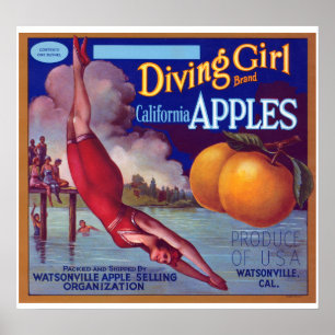 Dyving Girl Apples Poster