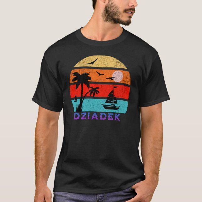 Dziadek Retro Sunset Ocean Grandfather T Shirt (Framsida)