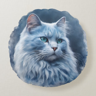 e222elegant Vit Katt Blå Ögon Konstnärlig Telefonf Rund Kudde