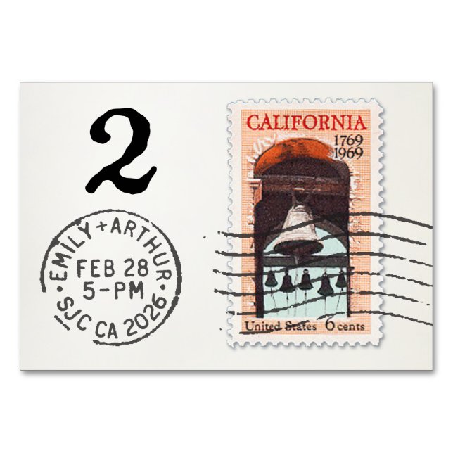 E&A Wedding Reception Table Card 2 CA Mission Bordsnummer (Baksidan)