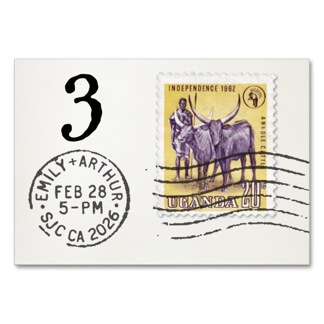 E&A Wedding Reception Table Card 3 Uganda Bordsnummer (Baksidan)