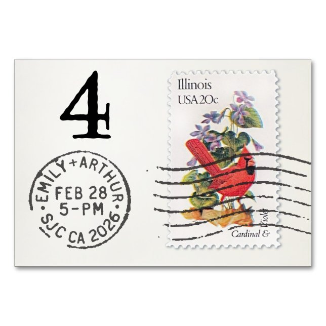 E&A Wedding Reception Table Card 4 Il Cardinal Bordsnummer (Baksidan)