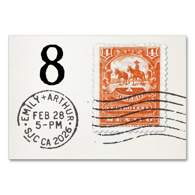 E&A Wedding Reception Table Card 8 Mexico Bordsnummer (Baksidan)