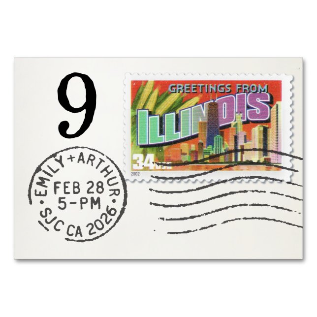 E&A Wedding Reception Table Card 9 Illinois Bordsnummer (Baksidan)