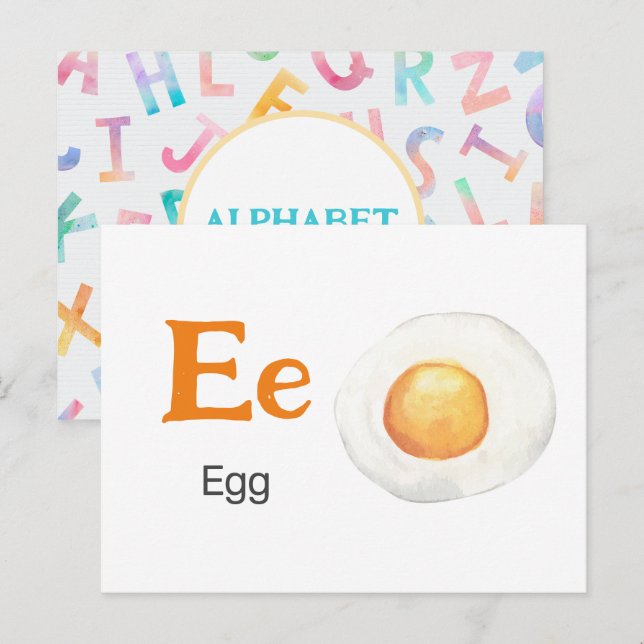 E är för Egg - Alphabet Flash Card Vykort (Fram/baksida)