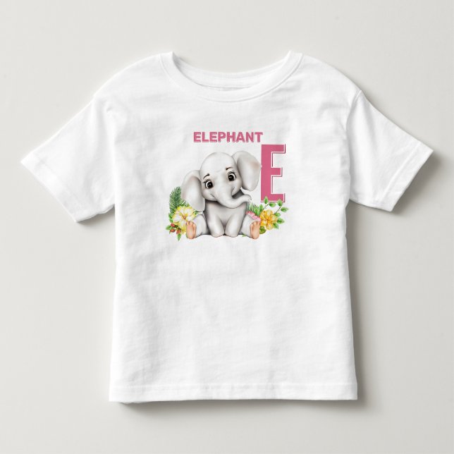 E är för Elefant Alfabet Barn T Shirt (Framsida)